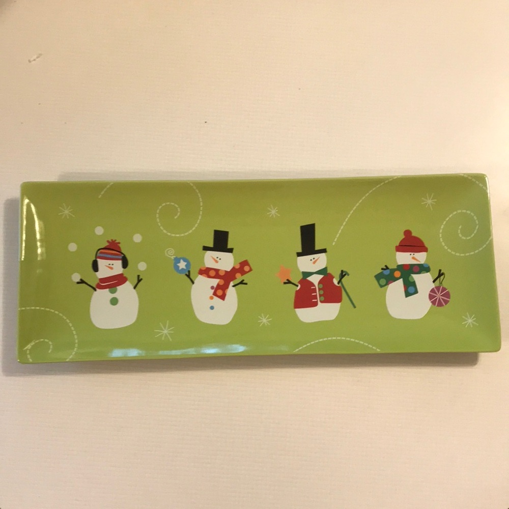 NWT snowman rectangular plate bright green for aperitifs cheese crackers fruit